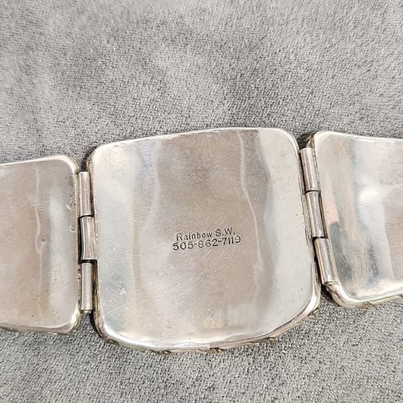 Vintage Sterling Silver "Rainbow S.W.-New Mexico" Buckle & Leather Cuff Bracelet - Picture 5 of 12